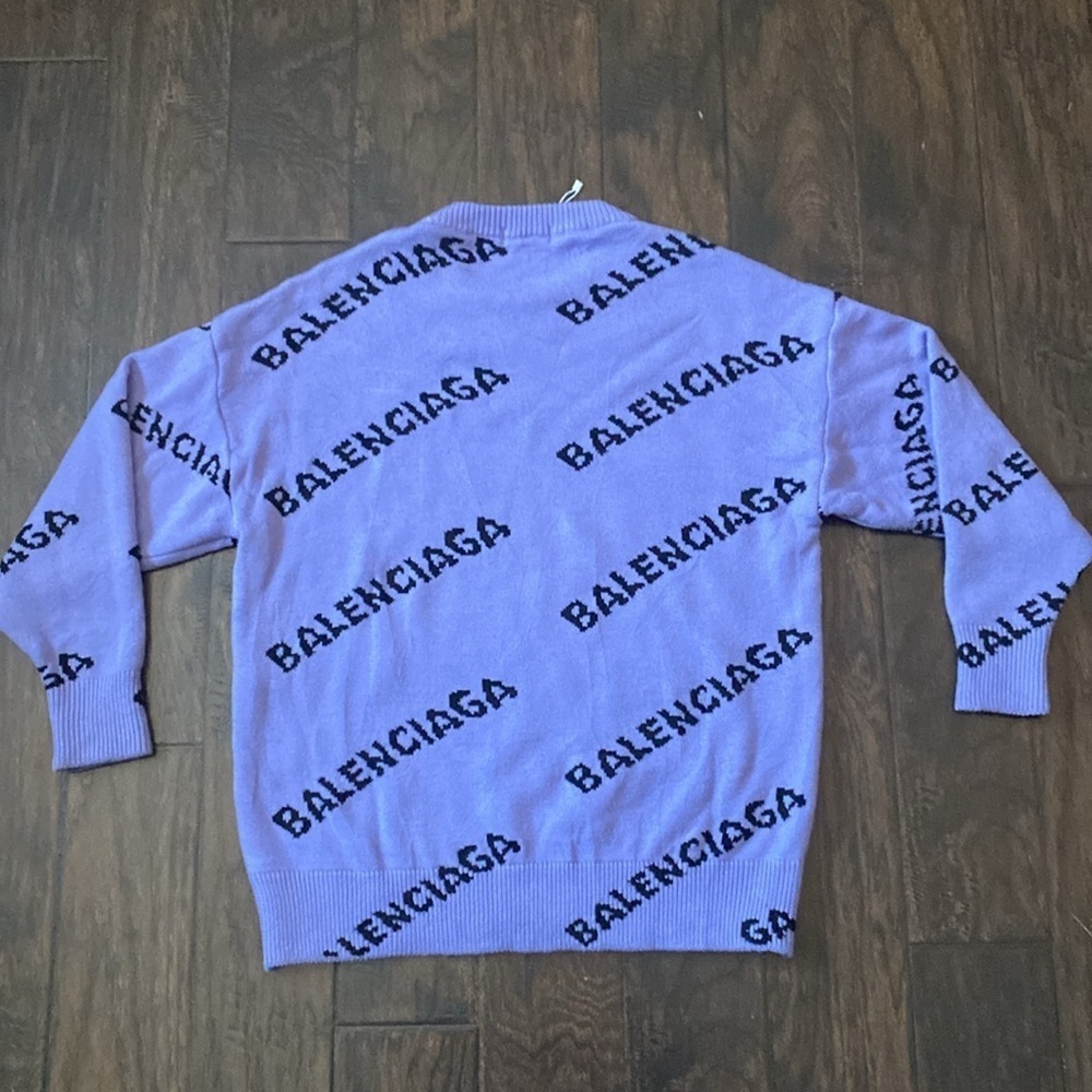 Balenciaga Purple Knit Sweater with Black Allover Logo in Size large - Picture 2 of 15